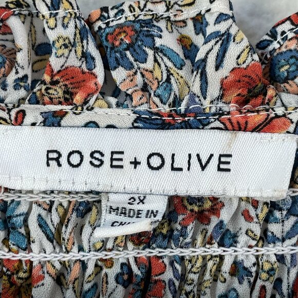 Rose+Olive Womens Plus 2X Floral Smocked Blouse Ruffled Neckline 3/4 Sleeves Top - Picture 4 of 11